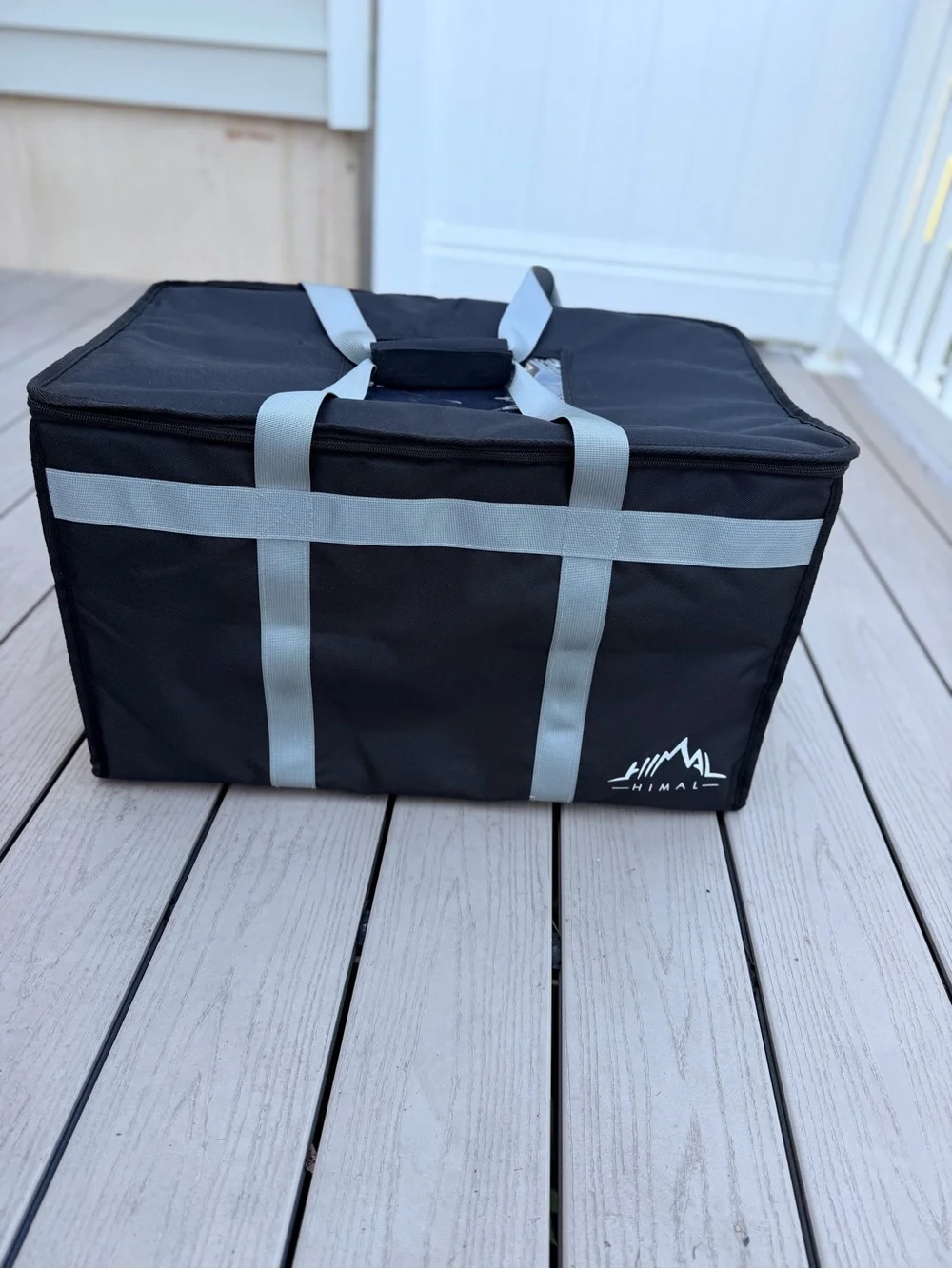 Black Foldable Storage Tote with Gray Straps - Unbranded